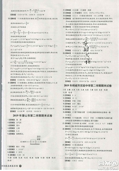 2020新版一本同步训练初中物理八年级下册人教版答案