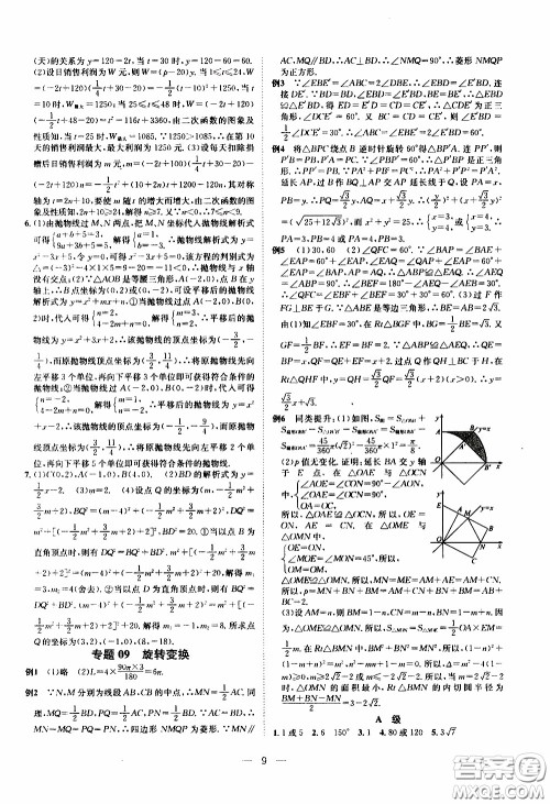 崇文教育2020年培优新帮手数学9年级参考答案 崇文教育2020年培优新帮手数学9年级参考答案