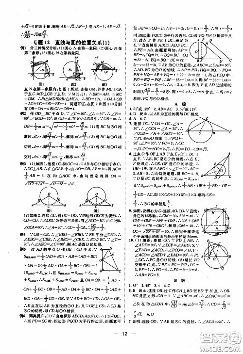 崇文教育2020年培优新帮手数学9年级参考答案