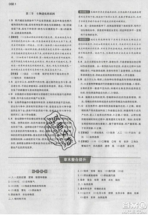 2020新版一本同步训练初中生物八年级下册人教版答案