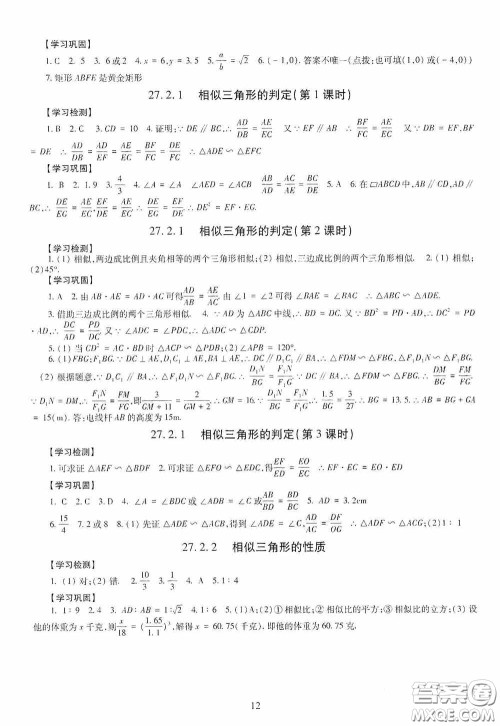 明天出版社2020智慧学习数学九年级全一册答案