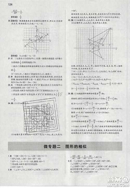 2020新版一本同步训练初中数学九年级下册人教版答案