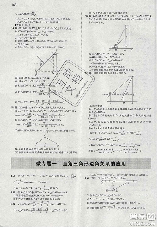 2020新版一本同步训练初中数学九年级下册北师版答案