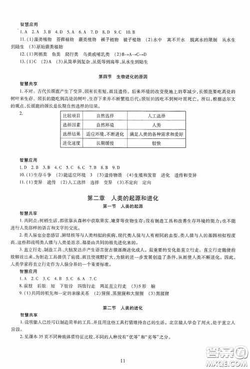 明天出版社2020智慧学习生物学八年级全一册答案