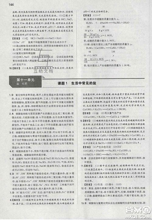 2020新版一本同步训练初中化学九年级下册人教版答案