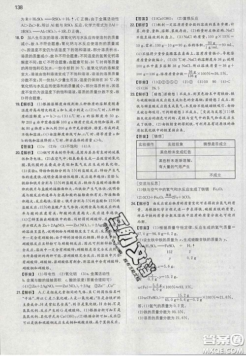 2020新版一本同步训练初中化学九年级下册人教版答案