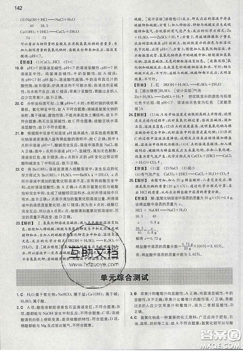 2020新版一本同步训练初中化学九年级下册人教版答案