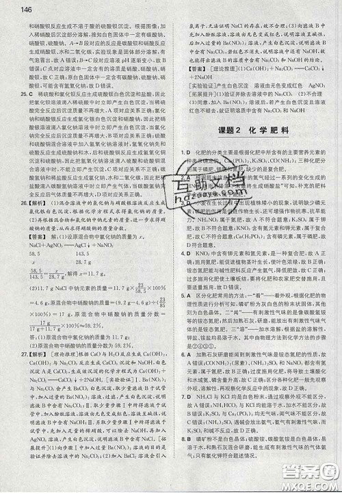 2020新版一本同步训练初中化学九年级下册人教版答案