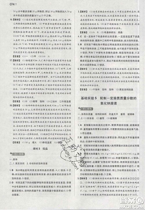 2020新版一本同步训练初中化学九年级下册沪教版答案