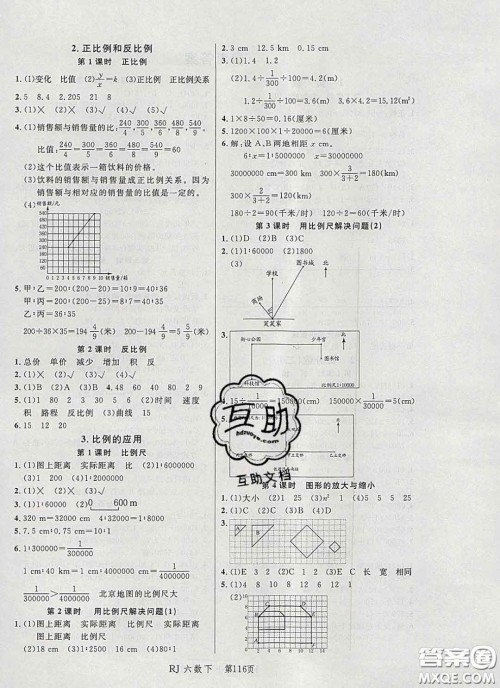 2020春品至教育小状元随堂手册六年级数学下册人教版参考答案