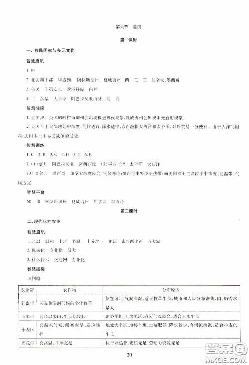 明天出版社2020智慧学习七年级地理下册答案