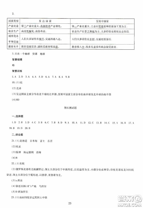 明天出版社2020智慧学习七年级地理下册答案