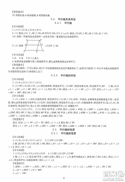 明天出版社2020智慧学习七年级数学下册答案