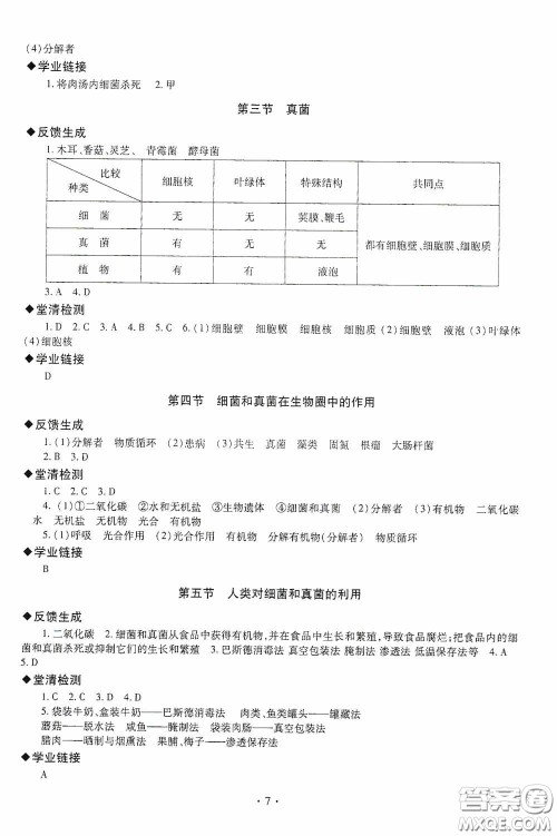 明天出版社2020智慧学习七年级生物学下册54学制答案