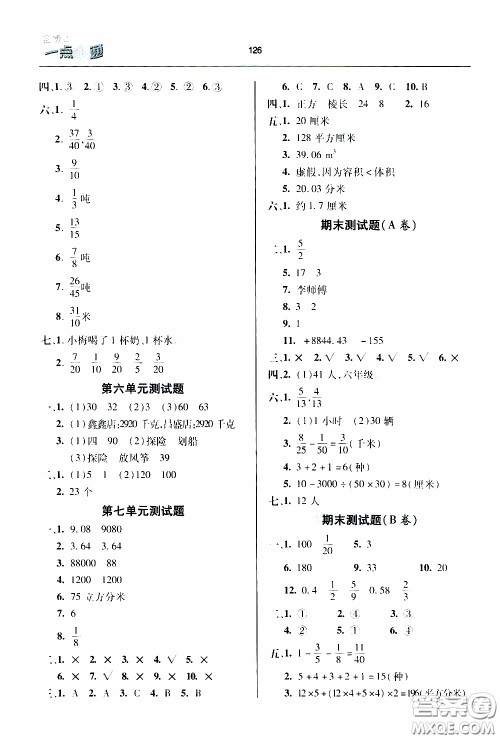 2020年金博士一点全通数学五年级下册青岛版参考答案
