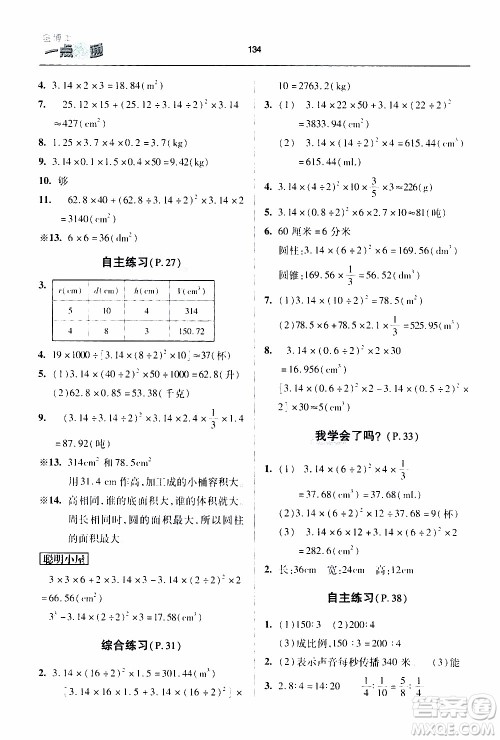2020年金博士一点全通数学六年级下册青岛版参考答案 2020年金博士一点全通数学六年级下册青岛版参考答案