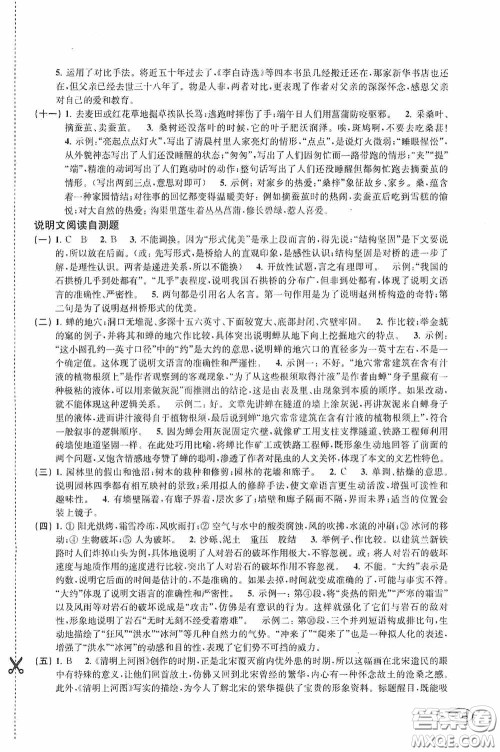 上海科学技术出版社2020新课程初中学习能力自测丛书语文答案