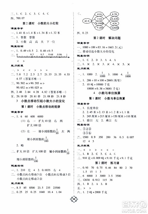 百年学典2020年金牌导学案四年级下册数学人教版参考答案