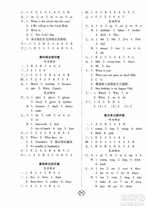 百年学典2020年金牌导学案五年级下册英语人教PEP版参考答案