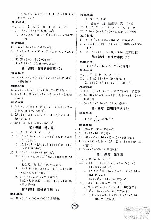 百年学典2020年金牌导学案六年级下册数学人教版参考答案