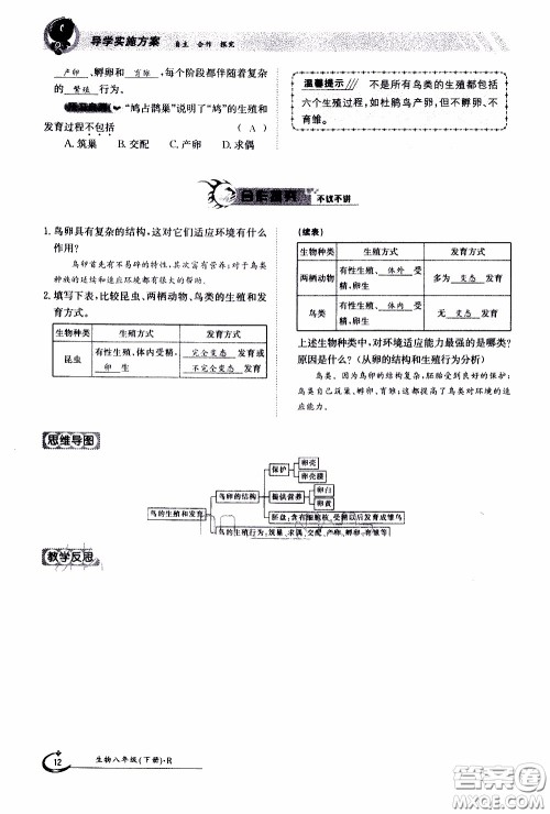 江西高校出版社2020年金太阳导学案生物八年级下册参考答案