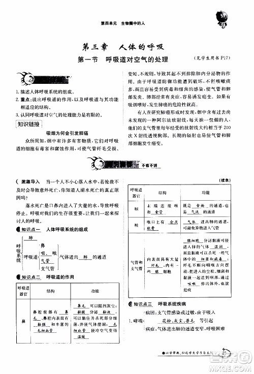 江西高校出版社2020年金太阳导学案生物七年级下册参考答案