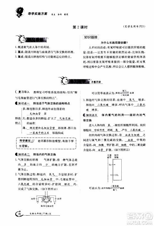 江西高校出版社2020年金太阳导学案生物七年级下册参考答案