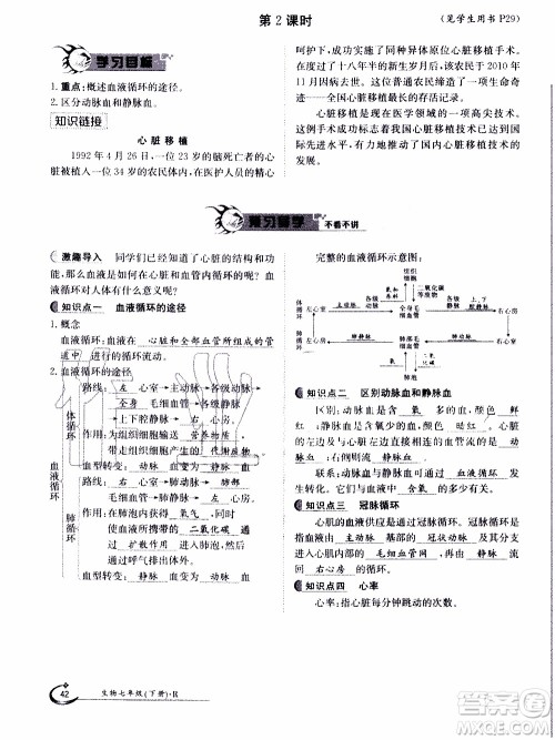 江西高校出版社2020年金太阳导学案生物七年级下册参考答案