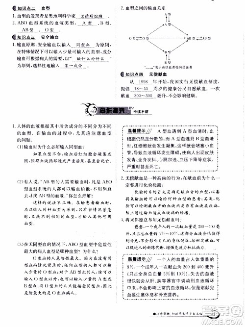 江西高校出版社2020年金太阳导学案生物七年级下册参考答案