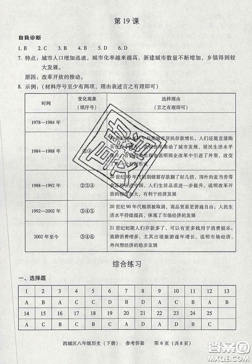 2020春北京西城学习探究诊断八年级历史下册人教版答案 2020春北京西城学习探究诊断八年级历史下册人教版答案