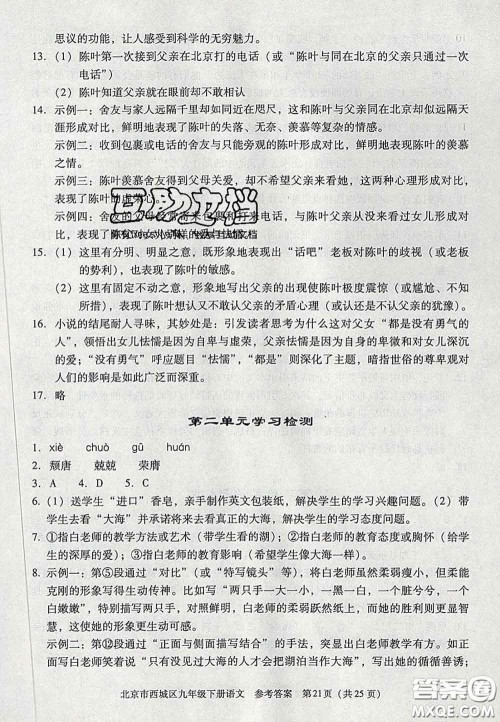 2020春北京西城学习探究诊断九年级语文下册人教版答案 2020春北京西城学习探究诊断九年级语文下册人教版答案