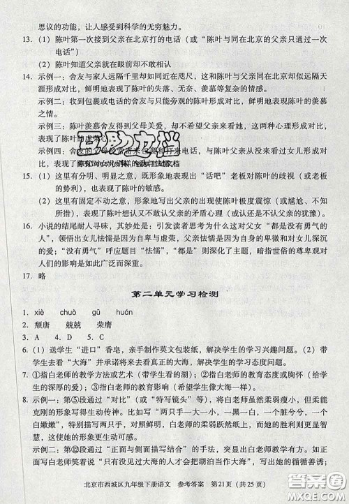 2020春北京西城学习探究诊断九年级语文下册人教版答案