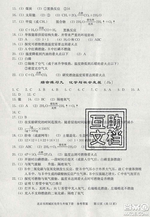 2020春北京西城学习探究诊断九年级化学下册人教版答案 2020春北京西城学习探究诊断九年级化学下册人教版答案