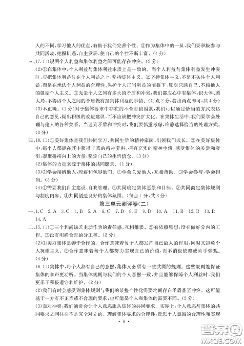 光明日报出版社2020大显身手素质教育单元测评卷道德与法治七年级下册答案