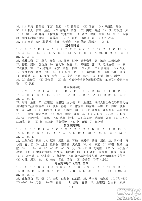 光明日报出版社2020大显身手素质教育单元测评卷七年级生物下册人教版答案 光明日报出版社2020大显身手素质教育单元测评卷七年级生物下册人教版答案