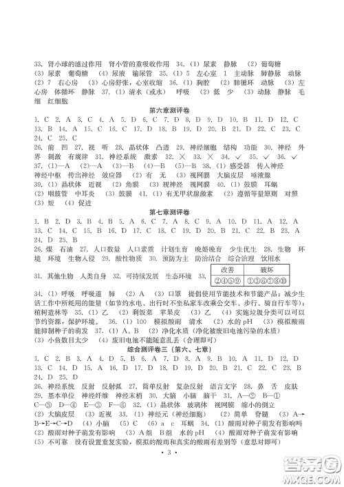光明日报出版社2020大显身手素质教育单元测评卷七年级生物下册人教版答案 光明日报出版社2020大显身手素质教育单元测评卷七年级生物下册人教版答案