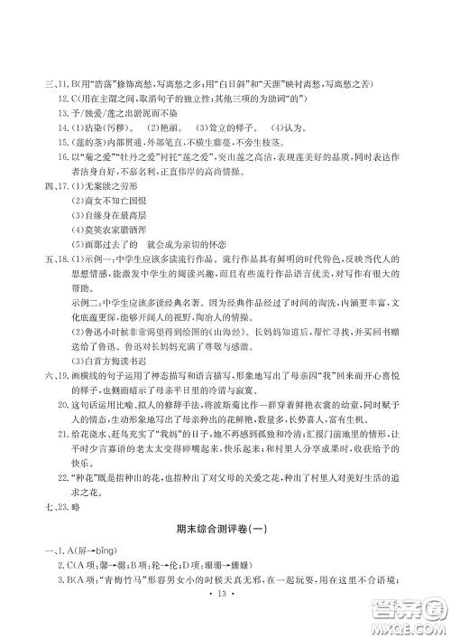 光明日报出版社2020大显身手素质教育单元测评卷七年级语文下册答案