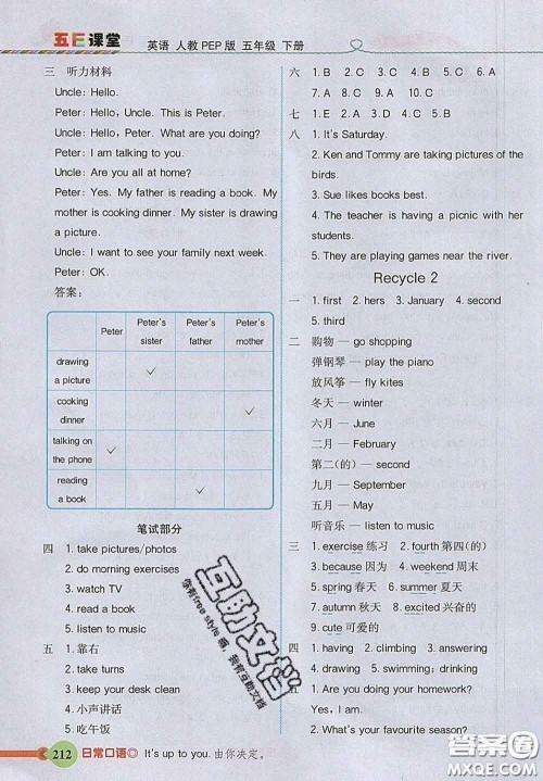 河北教育出版社2020新版五E课堂五年级英语下册人教版答案