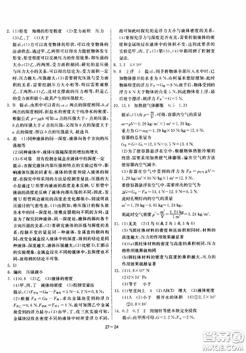 2020年课时训练八年级下册物理江苏版参考答案 2020年课时训练八年级下册物理江苏版参考答案