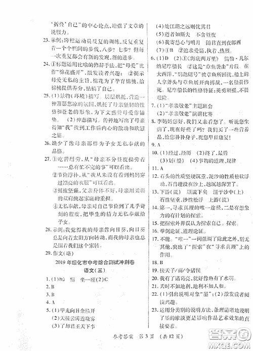 黑龙江少年儿童出版社2020创新与探究中考综合测试卷冲刺篇语文绥化专用答案