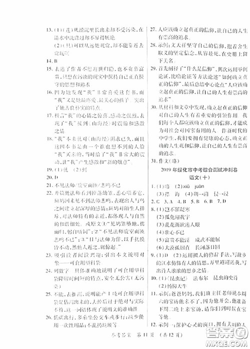 黑龙江少年儿童出版社2020创新与探究中考综合测试卷冲刺篇语文绥化专用答案