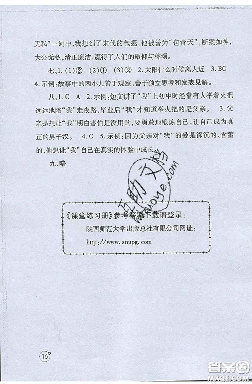 陕西师范大学出版社2020春课堂练习册六年级语文下册A版答案 陕西师范大学出版社2020春课堂练习册六年级语文下册A版答案