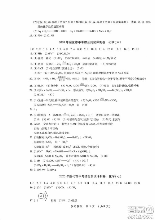 黑龙江少年儿童出版社2020创新与探究中考综合测试卷冲刺篇化学绥化专用答案