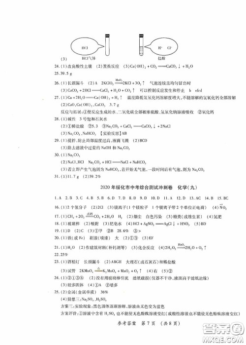黑龙江少年儿童出版社2020创新与探究中考综合测试卷冲刺篇化学绥化专用答案