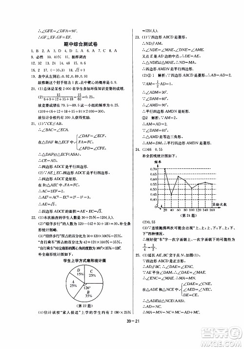 2020年课时训练八年级下册数学江苏版参考答案 2020年课时训练八年级下册数学江苏版参考答案