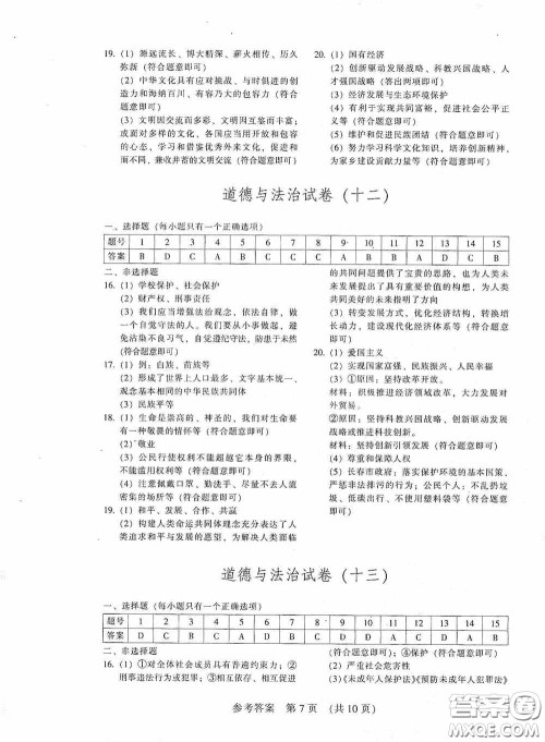 2020年长春市中考综合学习评价与检测道德与法治答案 2020年长春市中考综合学习评价与检测道德与法治答案