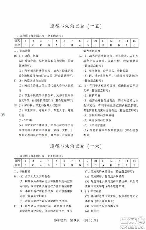 2020年长春市中考综合学习评价与检测道德与法治答案 2020年长春市中考综合学习评价与检测道德与法治答案