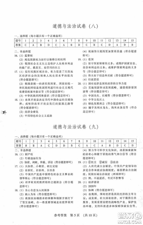 2020年长春市中考综合学习评价与检测道德与法治答案 2020年长春市中考综合学习评价与检测道德与法治答案