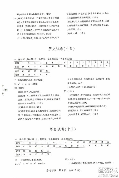 2020年长春市中考综合学习评价与检测历史答案