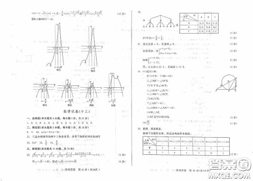 2020年长春市中考综合学习评价与检测数学答案